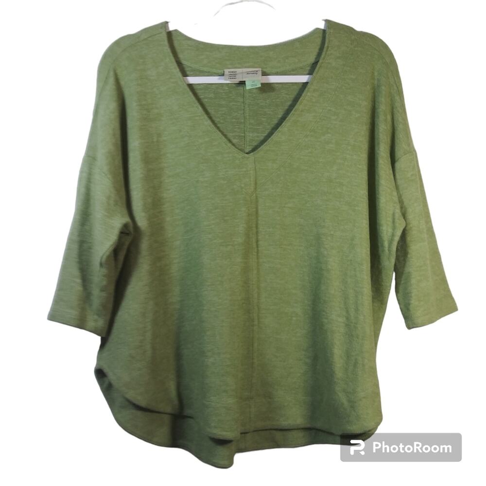 Anthropologie Saturday Sunday Georgie V-Neck Top Green Soft Size XS - Picture 1 of 8